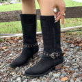 Casual and versatile ankle boots: new  cross-border plus size autumn round toe french chunky heel solid color women's martin boots