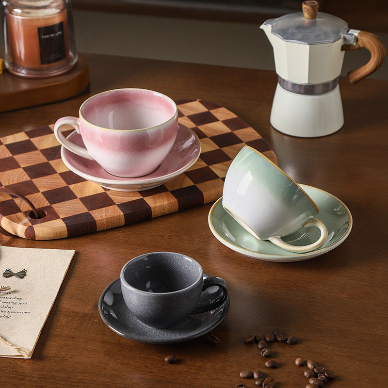 Vintage kiln-ware ceramic coffee cup and saucer set - exquisite, unique design for office afternoon tea or milk