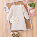 Hot-selling new princess dress for 's international market: solid color, round neck, beaded puff sleeve dress with bow