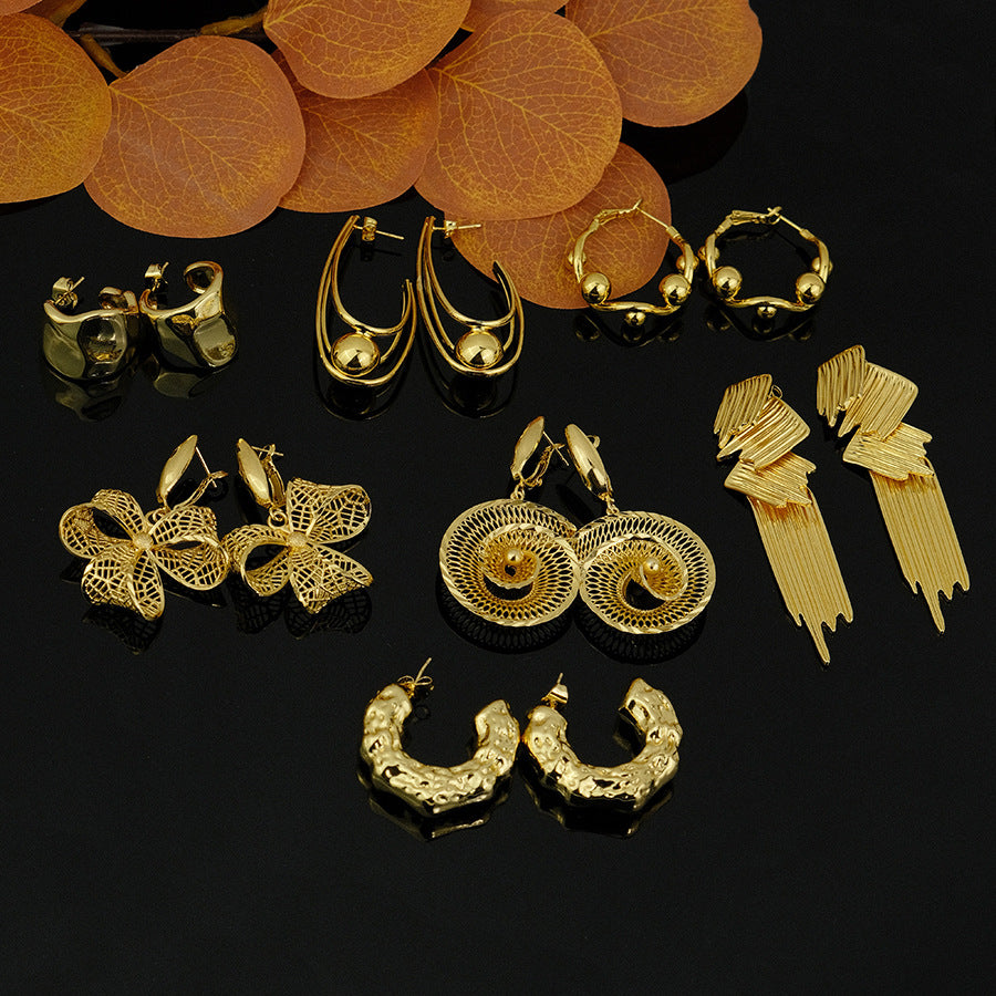 hot-selling golden classy exquisite exaggerated acrylic earrings c-shaped water drop threaded earrings heart earrings
