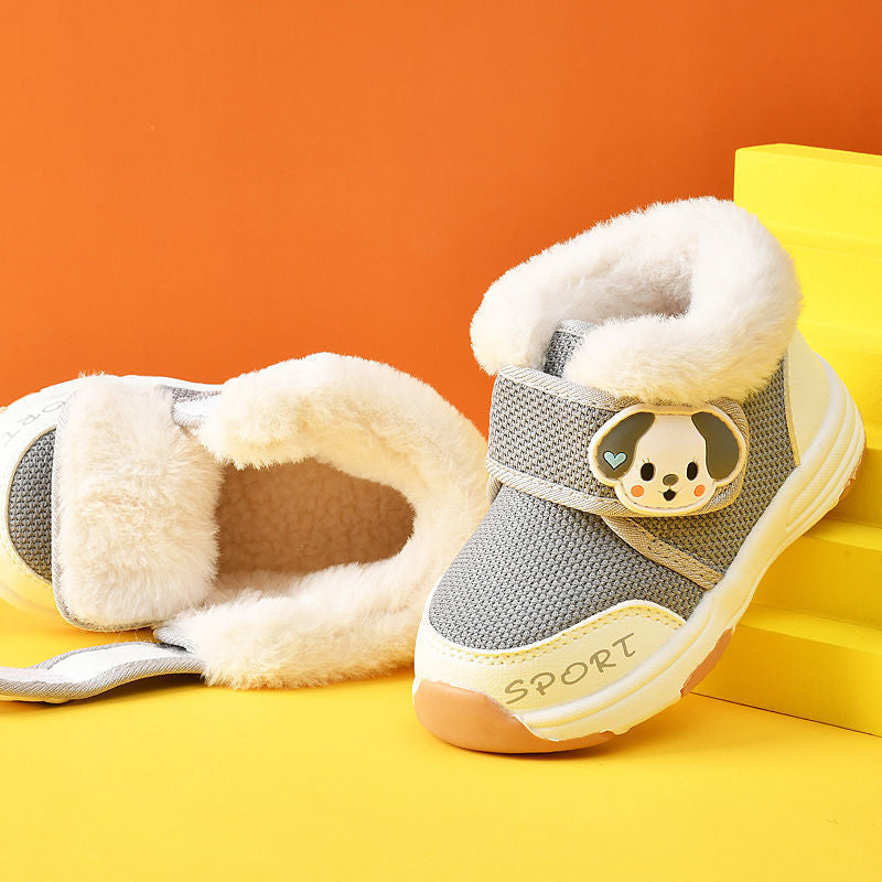 Baby cotton shoes for girls, ages 0-1-3 years, kids' winter fleece-lined thickened infant shoes, soft sole prewalker shoes for boys