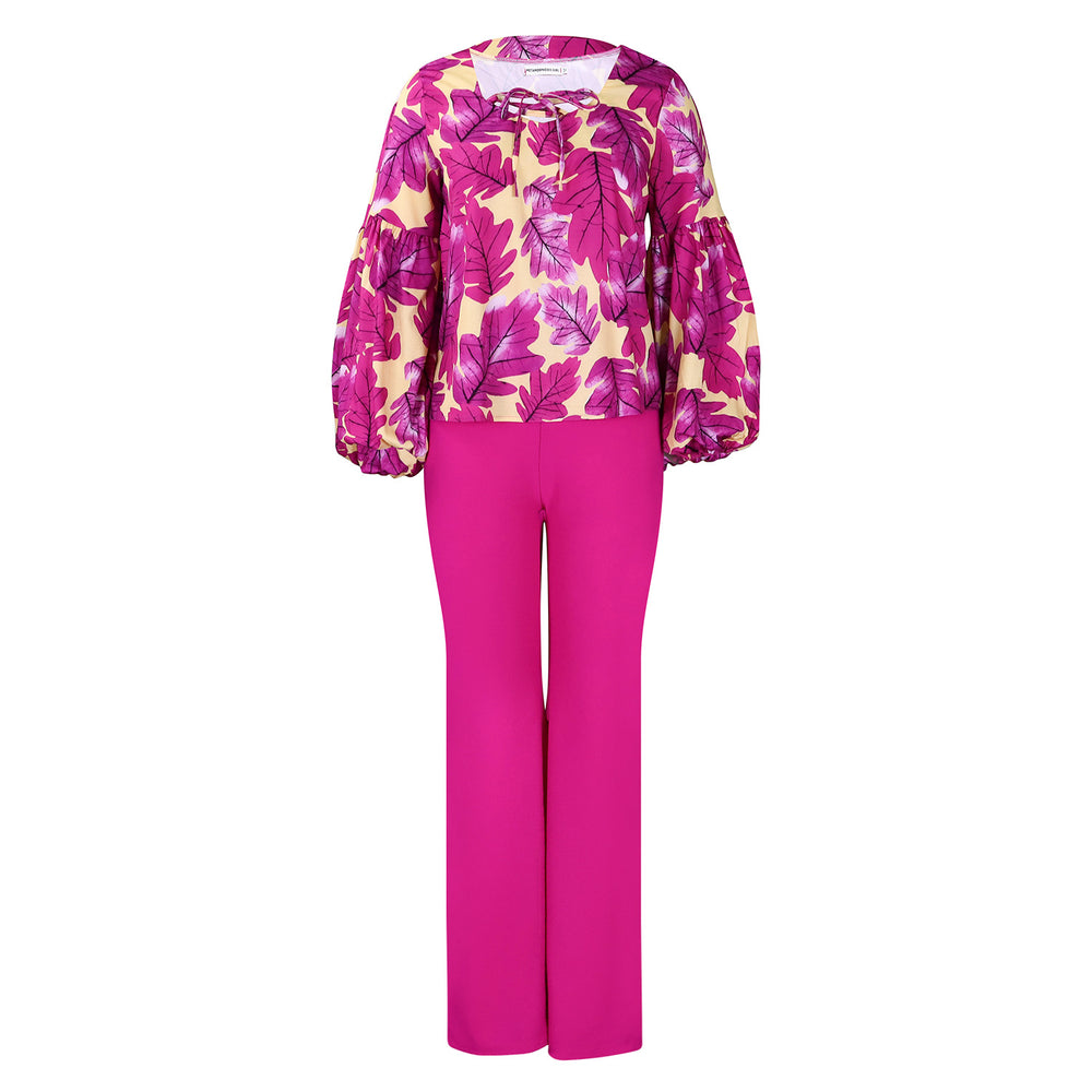 D3289 european and american style women's clothing  new ol fashion printed long sleeve top and wide leg pants two-piece set african outfit