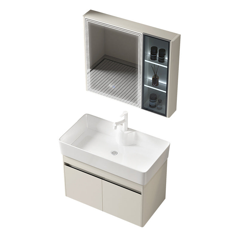 Small apartment bathroom cabinet Thickened stainless steel washstand Integrated cabinet Storage mirror Washstand Deepened ceramic integrated basin