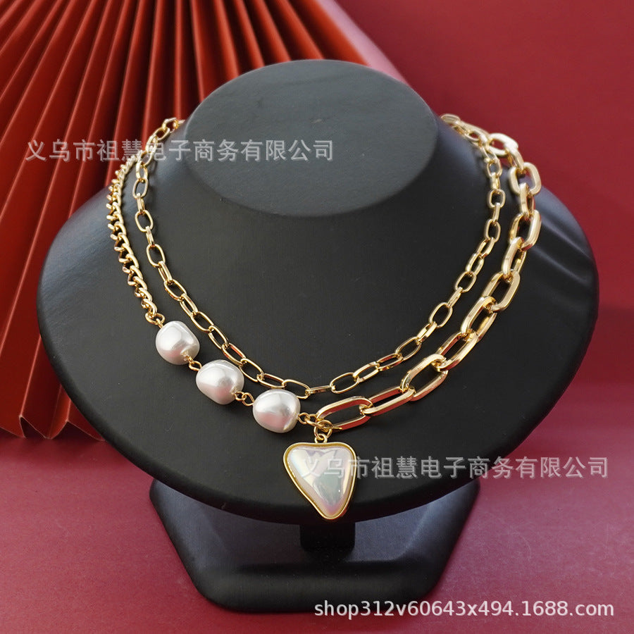 Faux pearl long drawstring necklace, baroque style necklace, 3-in-1 unique pearl necklace, simple choker