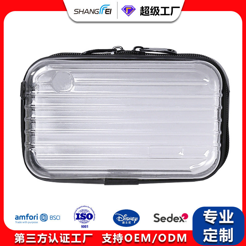 PC transparent hard shell double label cosmetic bag custom gift portable waterproof overnight bag mini jewelry storage box factory