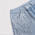 new arrivals: , tiktok, pinduoduo, cross-border e-commerce, european & american style, washed denim, beaded women's trousers