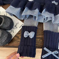 Korean style girls' clothing  new autumn collection: preppy plaid cardigan sweater with bow detail and scrunch socks/leggings set