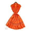 European and american light luxury sleeveless midi dress for women - summer mesh hollow-out crochet lace-up waist - sophisticated mid-length dress