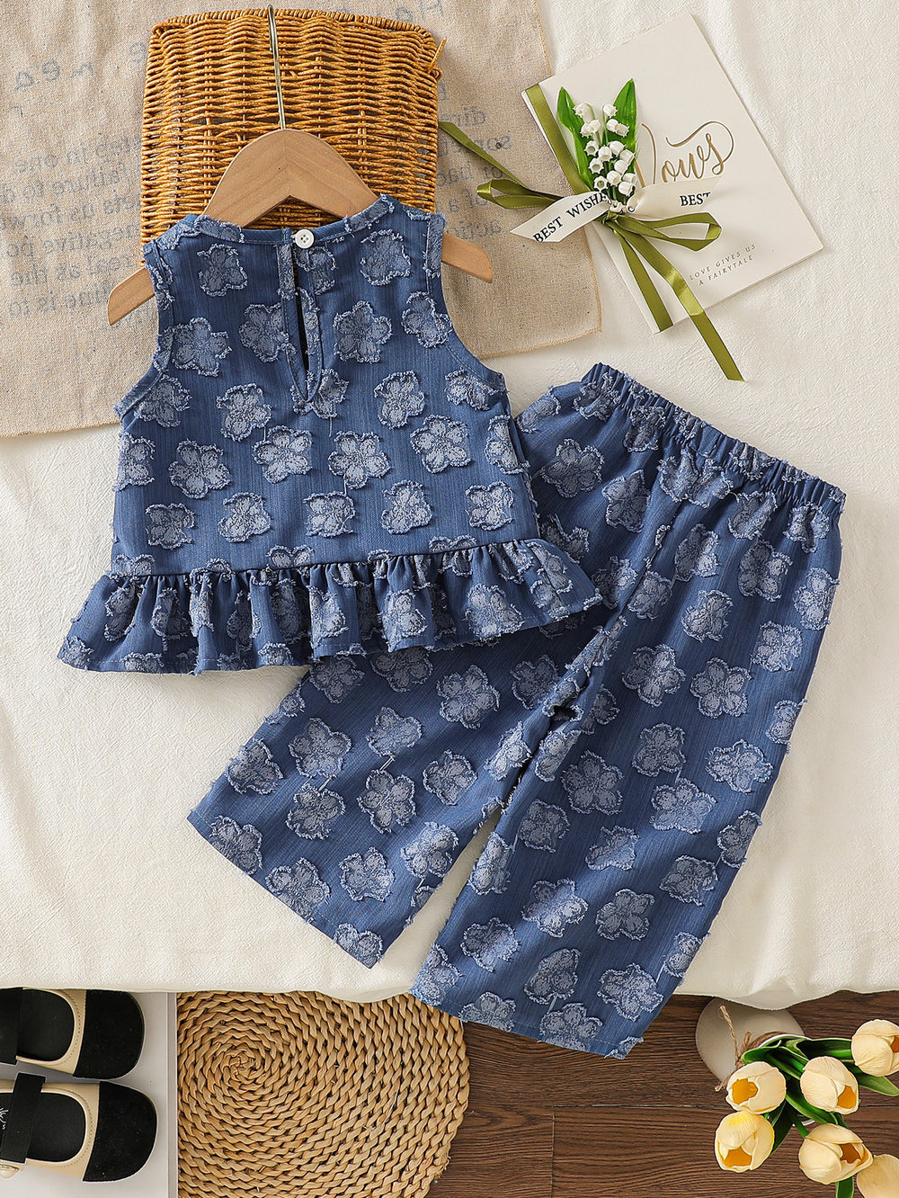 baby girl summer outfit set - new stylish kids' clothes, doll collar sleeveless cutout set, two-piece children's clothing