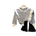 Girls' knitted cardigan - new autumn/winter collection: stylish and trendy top for girls, korean style striped sweater jacket for kids and babies