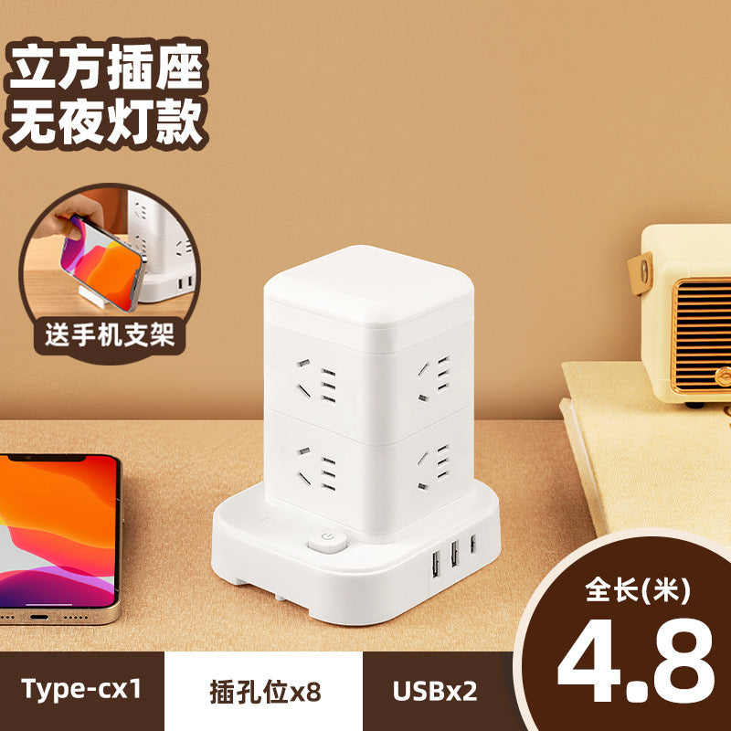 Smart vertical power strip socket with usb mobile phone charging multi-port tower office for home creative power strip rubik's cube