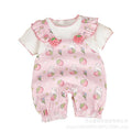 Baby girl summer short-sleeve strawberry romper - faux two-piece infant bodysuit - newborn outfit