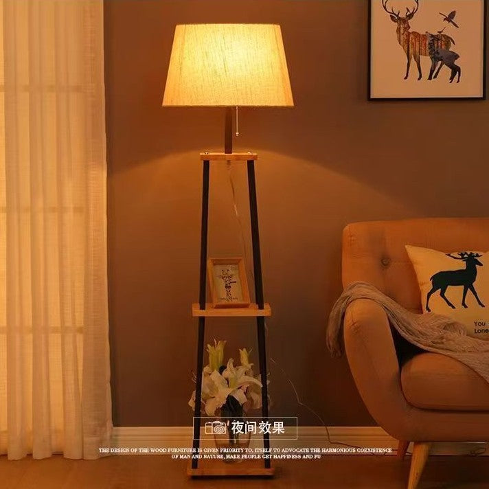 Floor lamp American wood tripod floor lamp bedroom living room study simple modern creative Nordic vertical table lamp