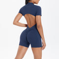 New arrival cross-border fashionpure color zipper beautiful back tight one-piece yoga wear breathable sports running fitness jumpsuit