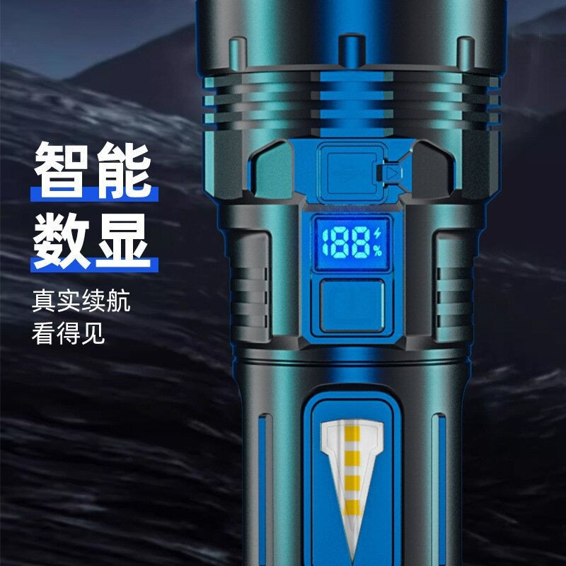 Explosive intelligent digital display flashlight Multifunctional with side light Outdoor work light Emergency maintenance light Mountaineering flashlight