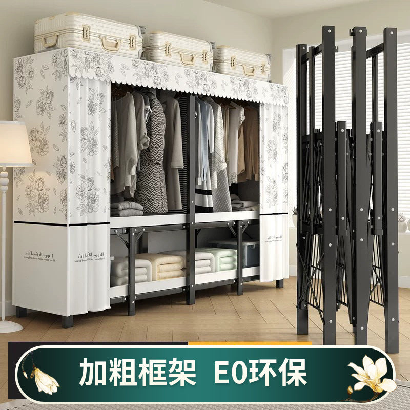 Foldable wardrobe - no assembly required, easy home use, bedroom steel frame, reinforced steel pipes, thickened, durable clothes rack for rental properties