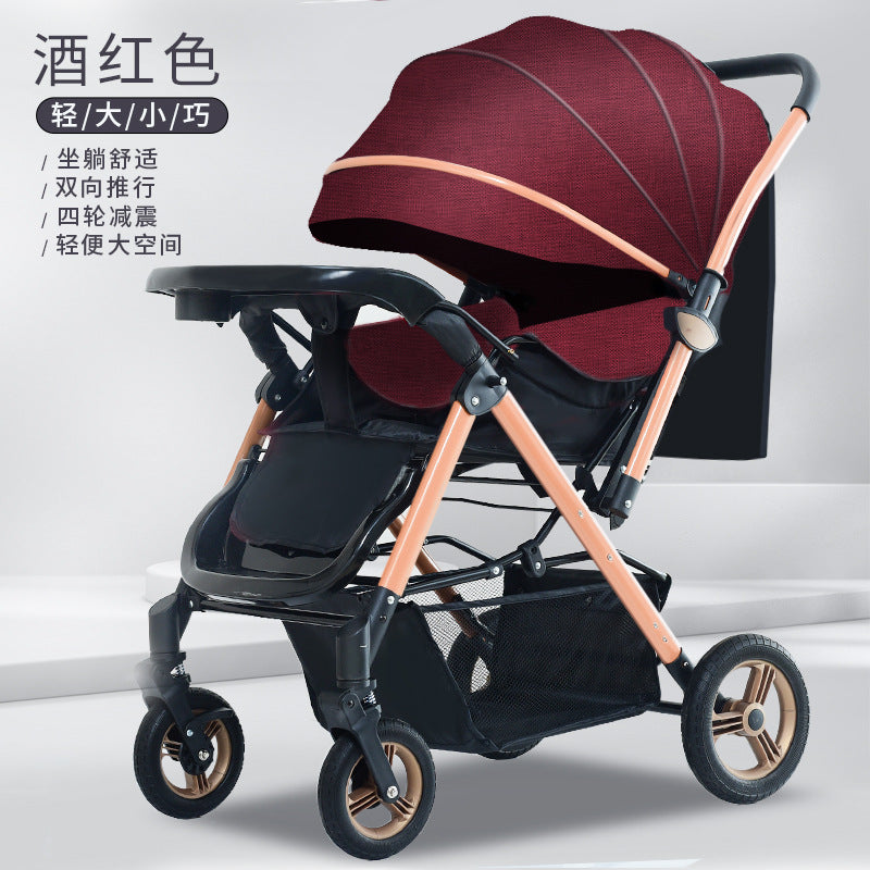 Four-wheel rubber can sit and lie down, two-way promotion, four-wheel shock absorption, large space baby stroller, high landscape bb stroller