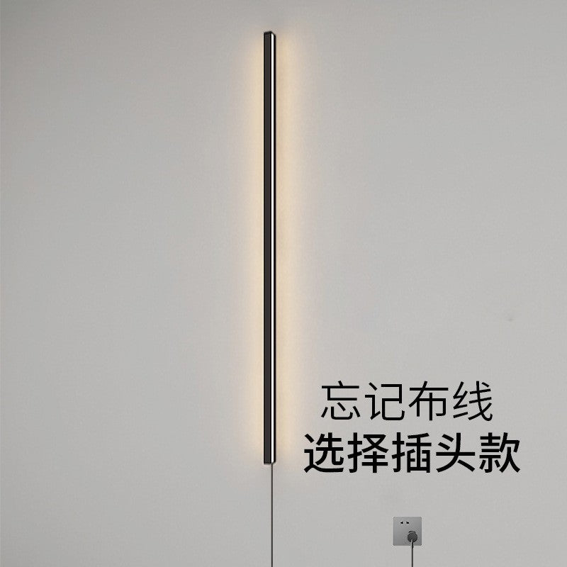 Minimalist light luxury bedroom bedside wall lamp - no wiring required, led nordic style stairway aisle switch plug long strip wall light