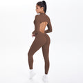 Half-zip, back-smoothing, butt-lifting yoga bodysuit. long, one-piece design for outdoor leisure, running, and fitness activities. women's activewear