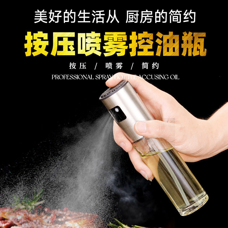 Ready-to-ship high atomization glass oil dispenser, press-type glass oil sprayer, bbq spray oil bottle, kitchen olive oil bottle