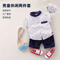 wholesale children's short-sleeve sets: summer boys' printed letter shirts, boys' short-sleeve t-shirt 2-piece sets