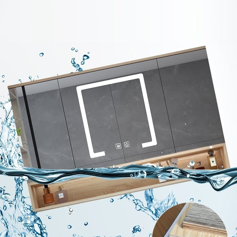 Paint-free solid wood bathroom intelligent hidden folding feng shui mirror cabinet with separate lamp storage rack manufacturer supply