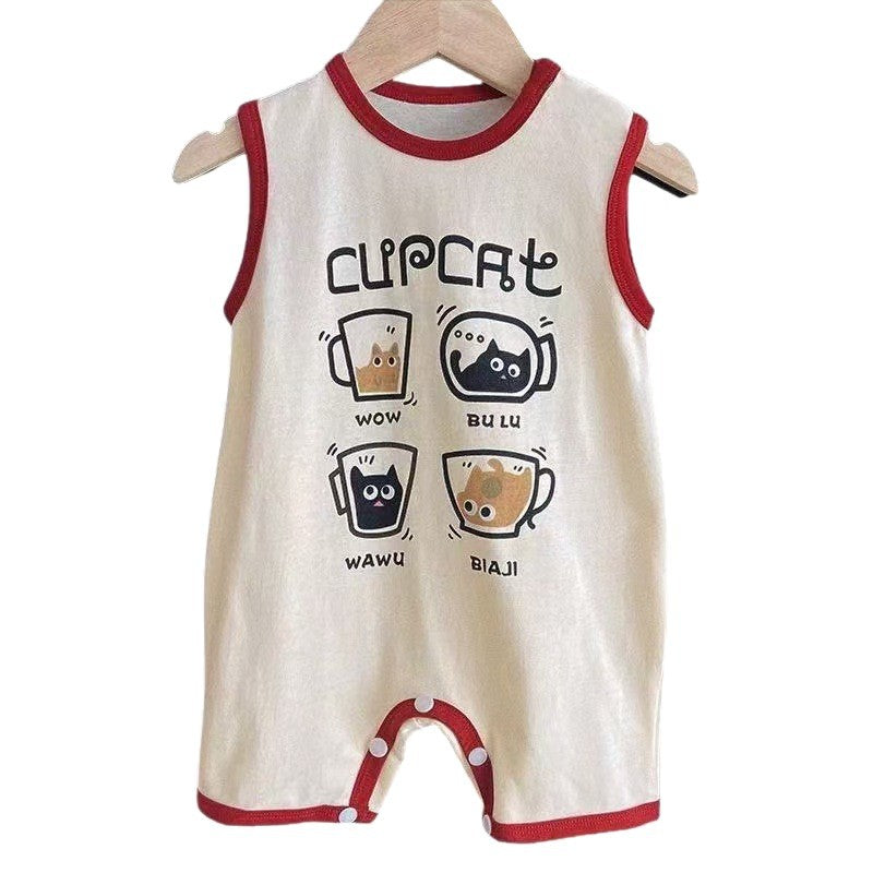Baby romper summer coffee cat wide shoulder sleeveless crawling suit baby onesie loungewear newborn crawling suit