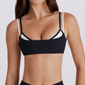 contrast color white stripes fake two pieces running pants shorts twist halter sports intimates bra yoga suit set for women