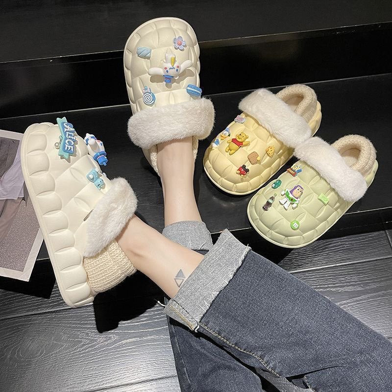 Women's winter waterproof cotton slippers - thick sole, fleece lined, closed toe, cute & cozy indoor slippers for students & dorms - removable warm insole