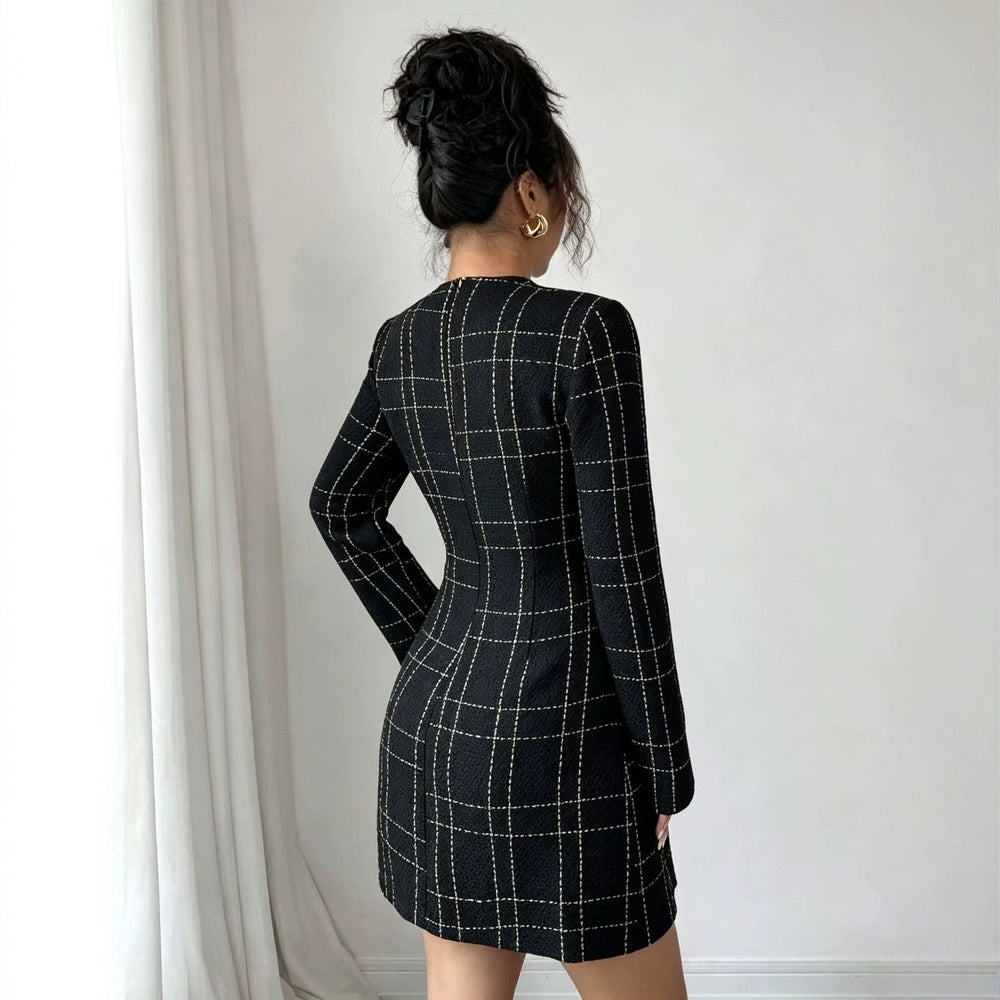 cross-border fashion: elegant chanel-inspired plaid long-sleeve dress - versatile and chic