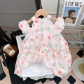 summer girls' dress: new trendy and chic mesh dress for kids, baby girl's puff sleeve princess dress
