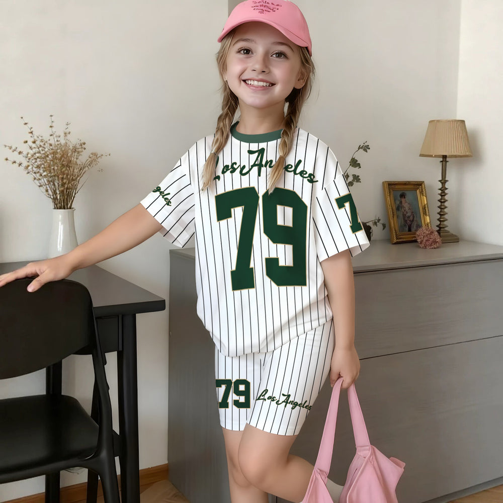 Wholesale girls' clothing: versatile t-shirt and shorts set - casual two-piece outfit, ready stock, direct supply