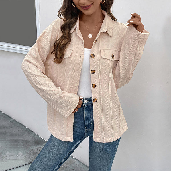Independent Station Foreign Trade 2025 New Cross-border Women's Clothing European and American Solid Color Shirt Spring Casual Cardigan Jacket