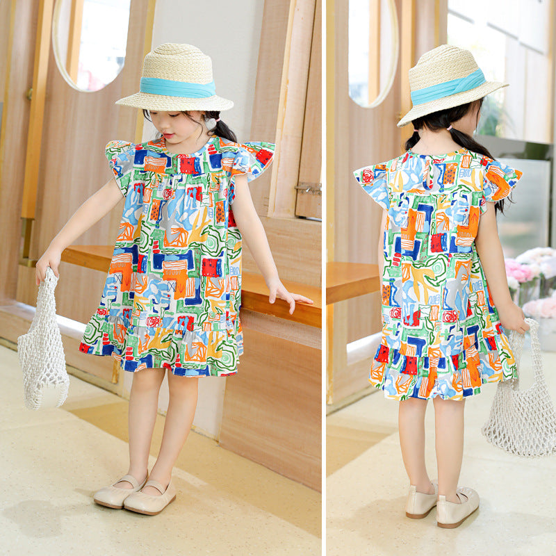 Ojitu all-cotton a-line dress - spring collection for girls (toddler & little kids) - lace sleeve, cartoon print, children's dress