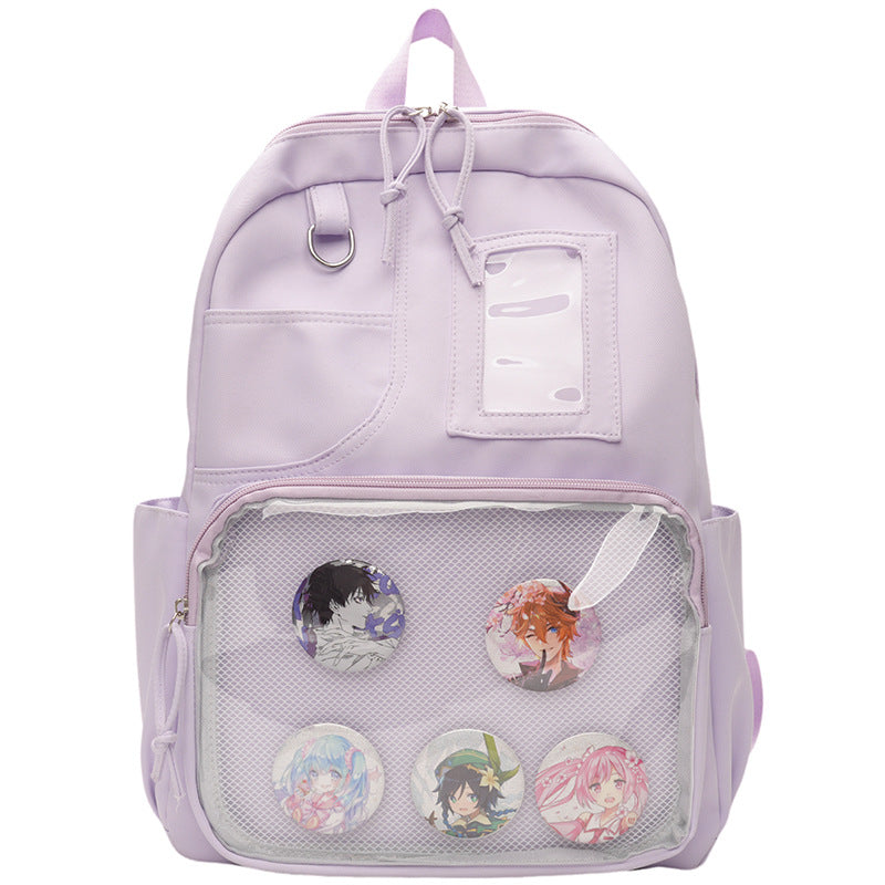 New Japanese ins college style backpack, junior high school student schoolbag, high value transparent cartoon cute backpack