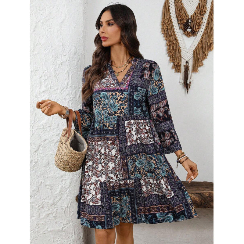 Amazon summer european style casual minimalist elegant bohemian romantic vacation v-neck dress for women