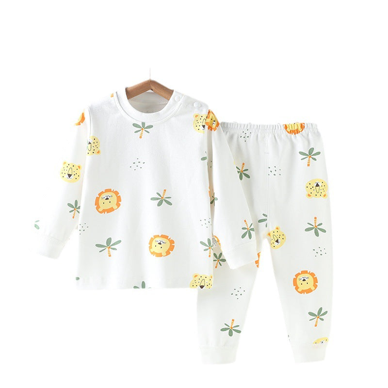 Kidssuitautumn clothespure cotton clothes baby intimatesgirl shoulder buckle spring autumboy girl pajamas