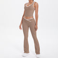 double-sided brushed contrast color tight breathable cross wide-leg yoga suit sports running fitness two-piece set