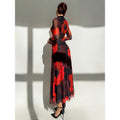 Aliexpress 1688 independent station in stock red tie-dye mesh printinglong women's dress
