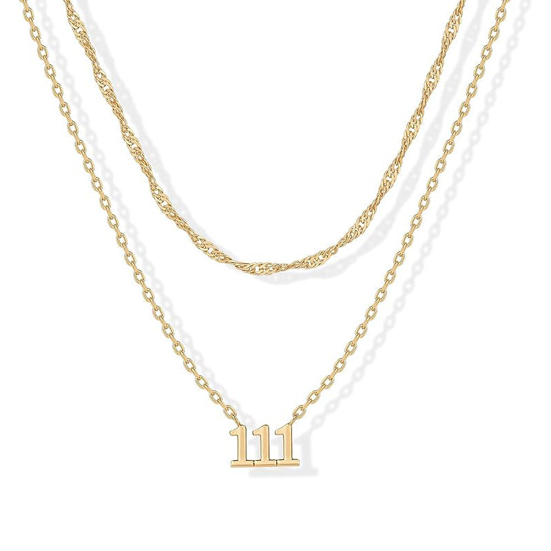 New arrival cross-border fashion easiest for match digital luxury necklace 14k gold-plated angel digital pendant women's layered necklace