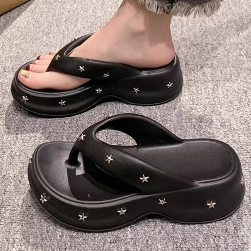 5cm thick sole flip flops women's summer outwear fashion height increasing women's shoes beach shoes women's 2024new arrivalnon-slip slippers