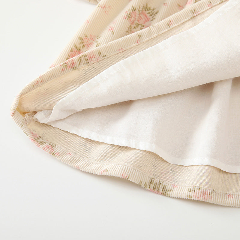 Girls' spring/autumn  new collection: country chic floral princess dress with lace trim - pink peach blossom kids' clothing