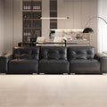 Italian minimalist genuine leather sofa, straight-row, high-end living room sofa, soft furnishings for villas, black high-end black diamond sofa