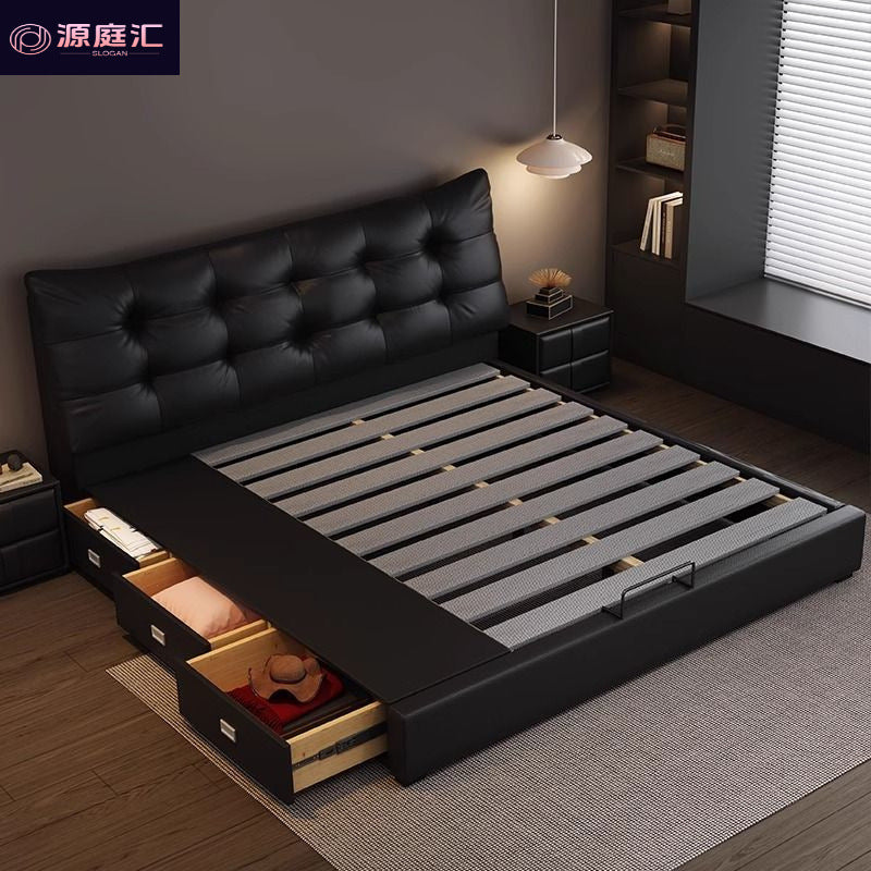 Master bedroom black leather bed 1.5m storage low box wedding bed casualaccessible luxury double bed 1.8m cushion upholstered bed