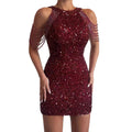 spring new european and american style sexy fashion halter neck off-shoulder tassel bodycon crystal sequin dress