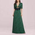 cross-border european and american women's summer fashion: new elegant satin lace patchwork v-neck hollow-out polka dot dress