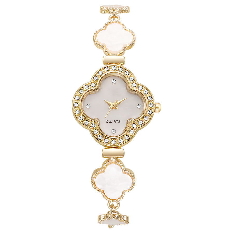 New arrival lazy pull-out four-leaf clover diamond ladies watch niche stylecasualclassy female student export bracelet watch