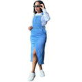 European and american style straight-leg overalls dress -  cross-border women's fashion streetwear - large pocket slit denim skirt