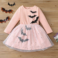 European and american style children's autumn new halloween girls' cute holiday long-sleeved bat mesh dress - trendy