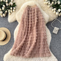 Fairy style high waist mesh patchwork cake skirt for women spring layered fluffy skirt slimming lookeasiest for matcha-line long skirt